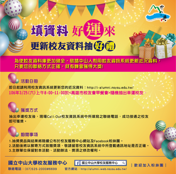 <活動預告>更新校友資料送大獎 幸運得主就是你！圖片